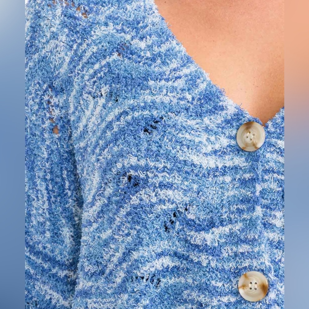 Blue Marl Textured Button Cardigan Sweater - Picture 6 of 10